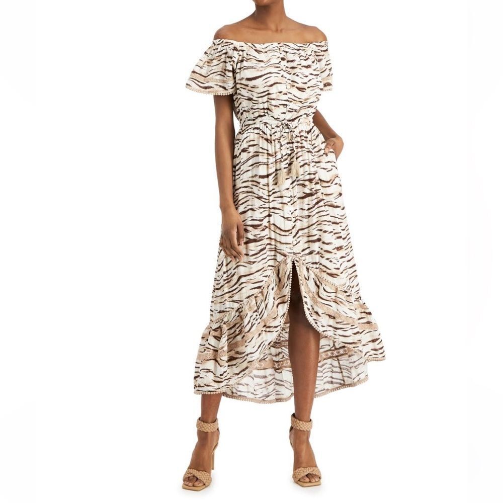 INC International Concepts | Midi tiger-print dress off the shoulder | XS NWOT